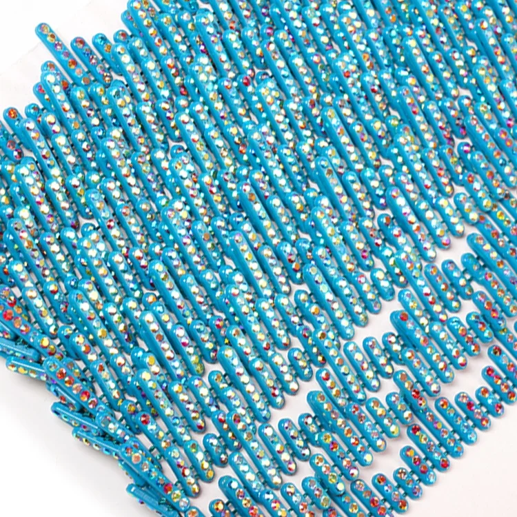 Fashionable a row rod-like polychrome applique hotfix crystal rhinestone chain trim blue crystal close trimimg for decorating