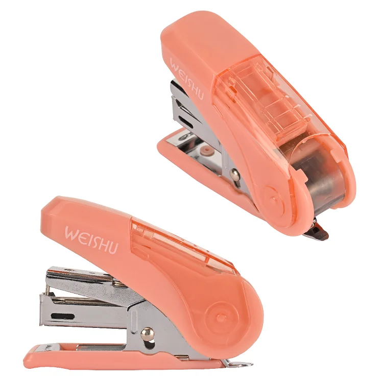 School Supplies Power Saving Office Stapler Cute Colorful Plastic Mini Stapler with Staple Storage Case