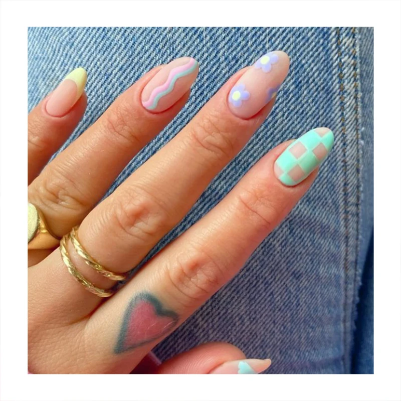 New Arrival Cat Eye Swirl Almond Diy French Nail Art Design Press On Nail Gel Tips Detachable Full Cover Soft Gel Nail Tips