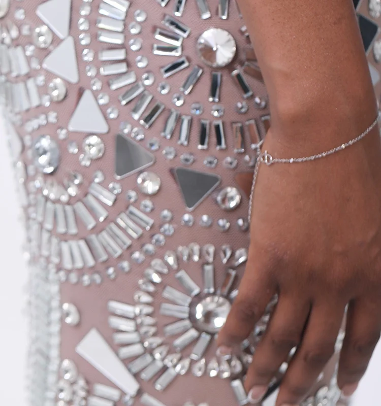 Женский модный клубный комбинезон, сетчатый сексуальный женский костюм, блестящий кристалл, бриллиантовый эластичный боди, костюм для вечеринки