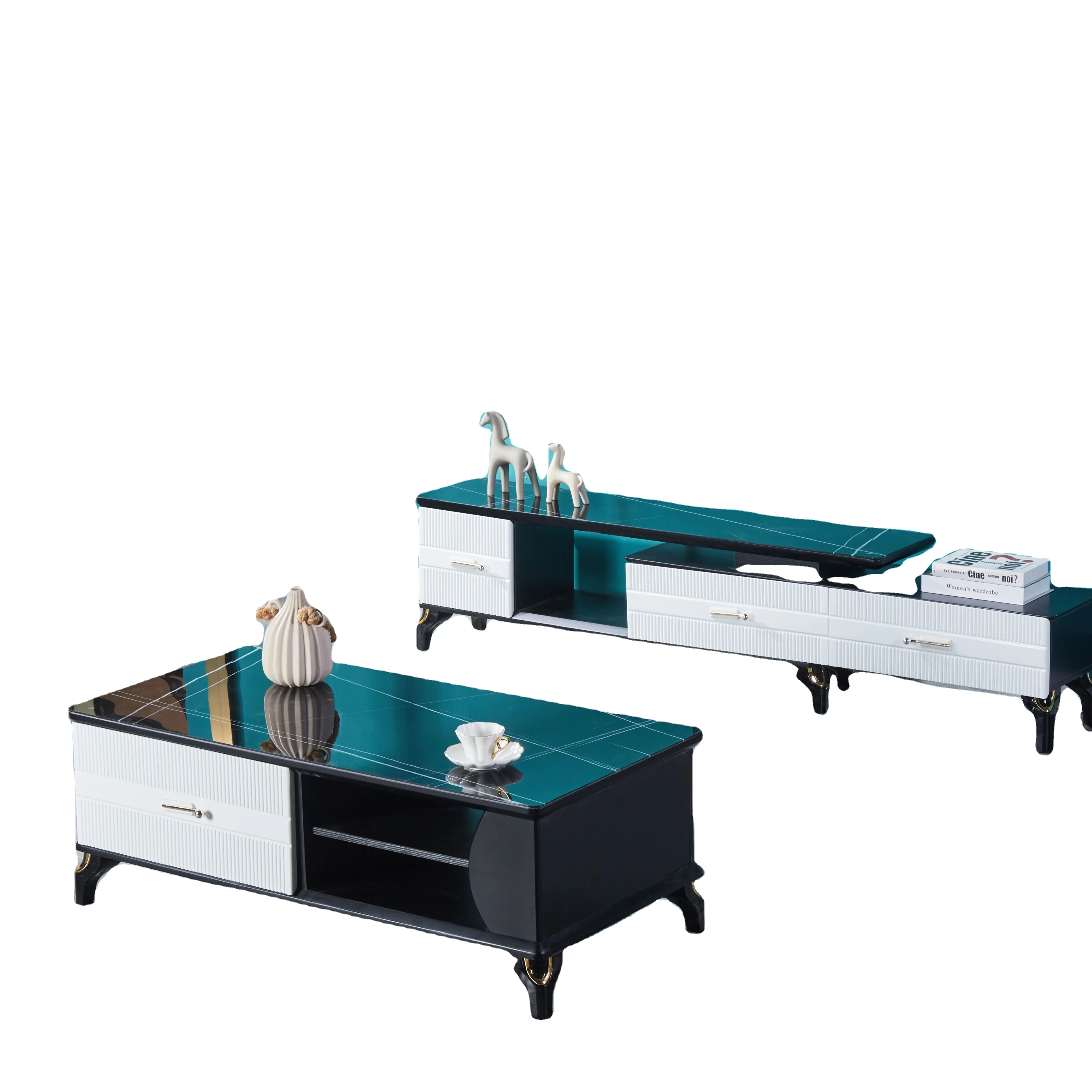 African Style Wood Tea Table Living Room Sofa Center Table glass top TV Table/cabinet with door