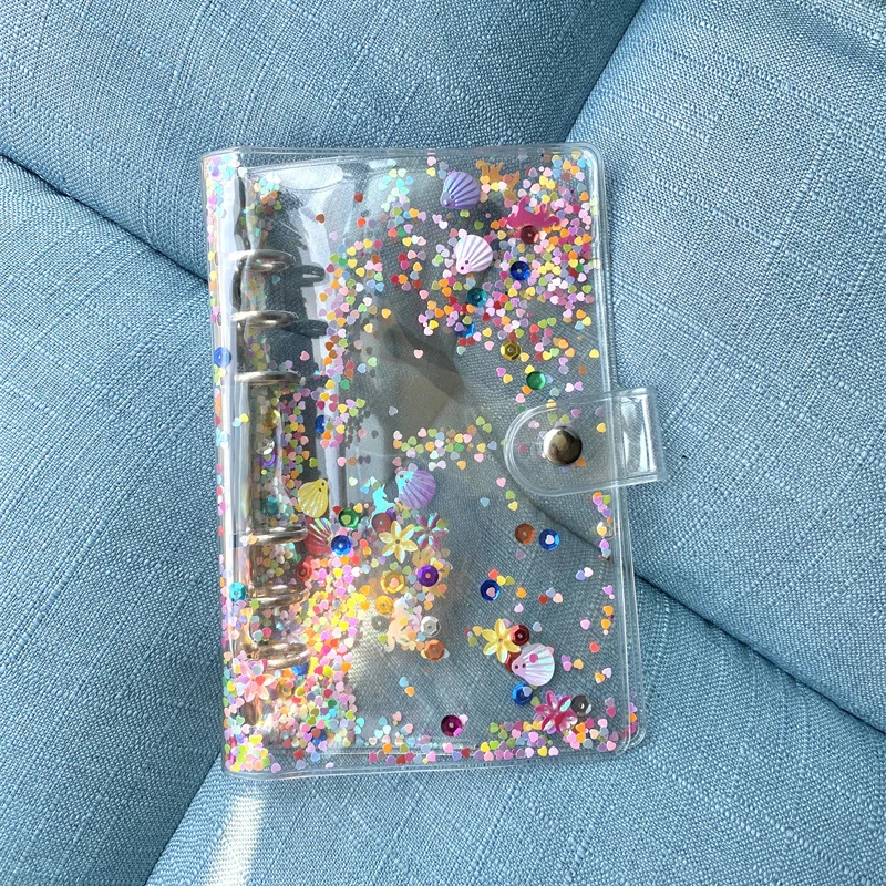 Wholesale A5 A6 PVC Glitter Budget Planner Binders Cover Transparent PVC Loose Leaf Refillable Notebook Binder