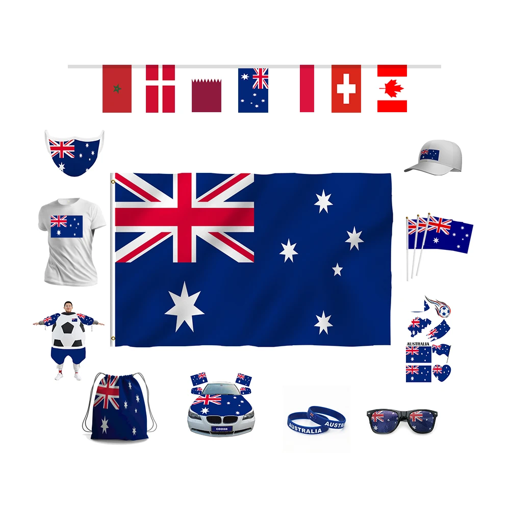 Hot selling Australian soccer fan products custom logo Australian Soccer Fans Souvenir Merchandise Australia Soccer Jersey Flag