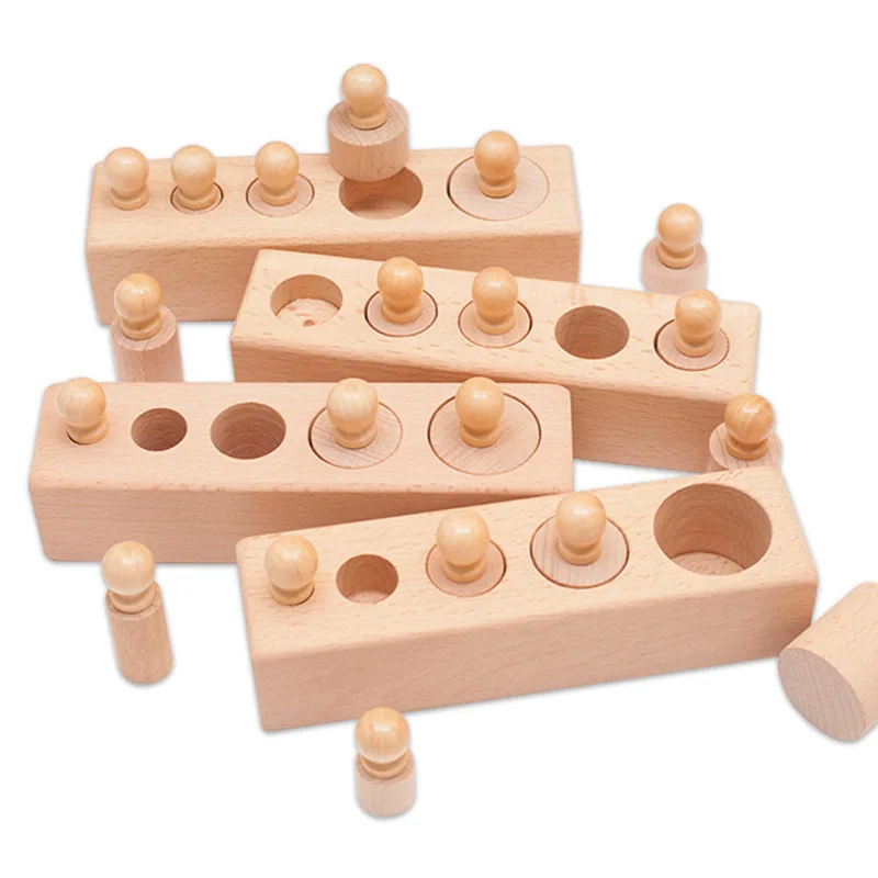 New Arrival Baby Wooden Seneory Cylinder Socket Knobbed Toddler Game Montessori Educational Teching Aids Blocks Toys For Kids