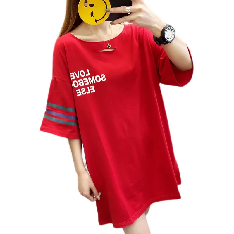 New Summer pregnant women short sleeve letter t-shirt maternity dress long round collar t-shirt