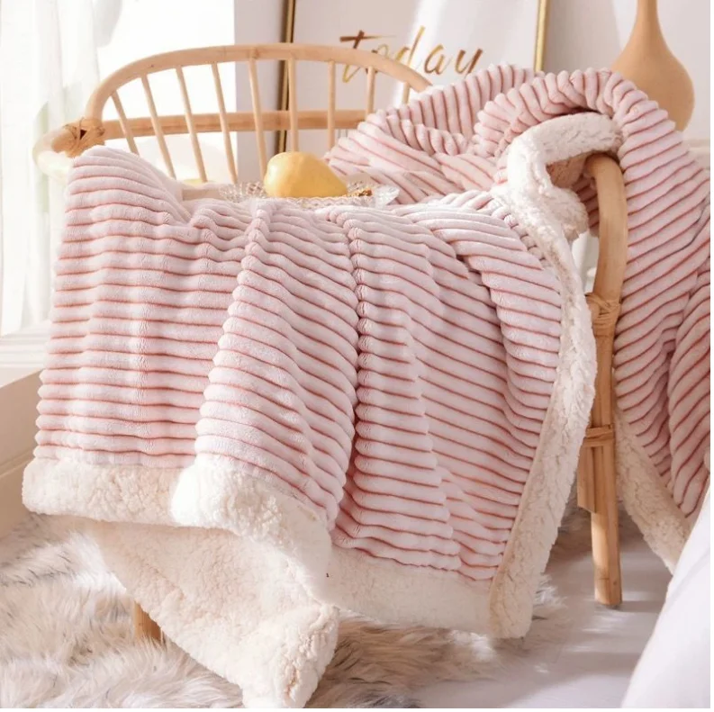 Soft luxury lamb wool warm pure color nap double thickened flannel blanket plain coral fleece sherpa blanket