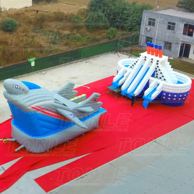 outdoor inflatable airplane and ship theme waterpark for sale