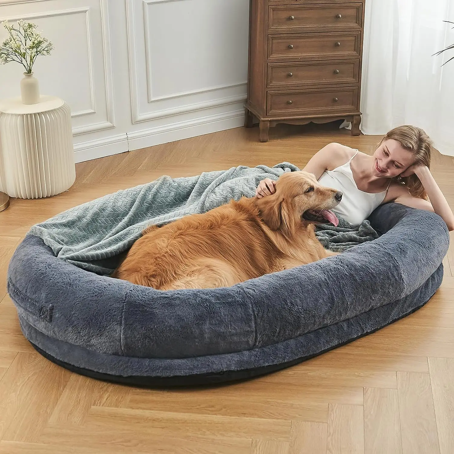 Luxury memory foam orthopedic heavy duty extra large human pet dog bed for people adults