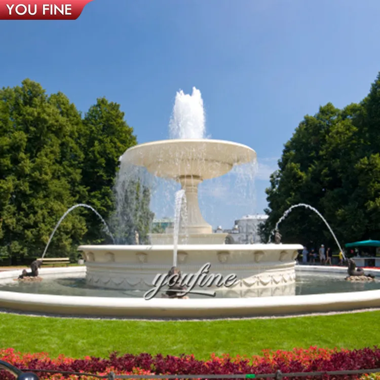 Outdoor Park Hand Carved Large Marble Fountain with Bronze Fish Sculpture