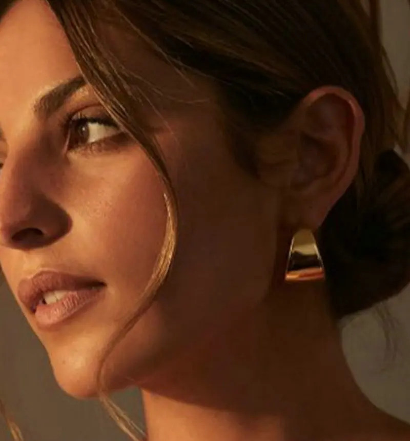 INS smooth wide fan earrings 18K gold-plated stainless steel C-shaped circle fashion jewelry for women