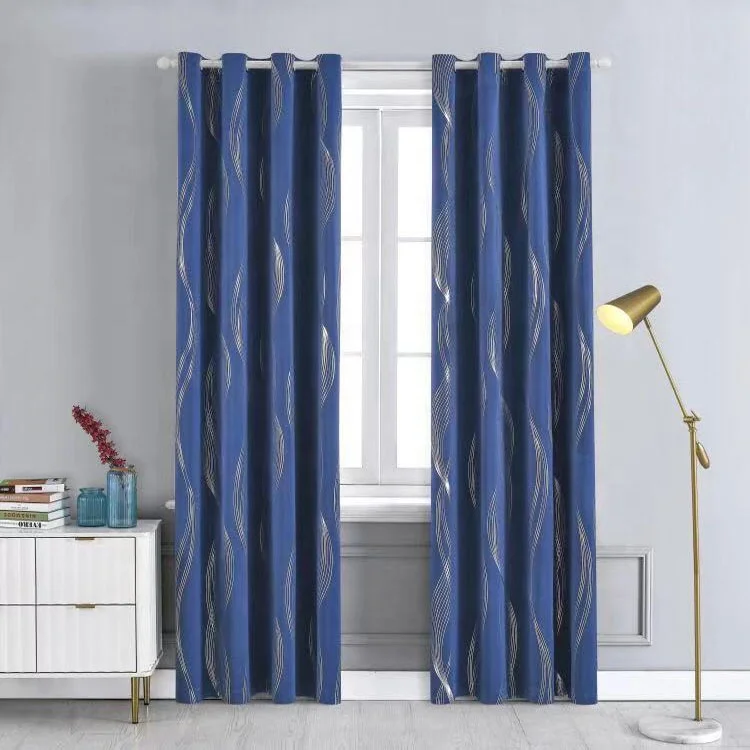 Stripe Design Curtain Eco-friendly Polyester Foil Printed Blackout Living Room Window Curtains For Home
