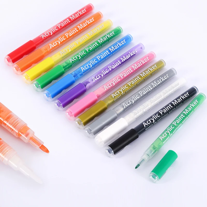 Wholesale 12 Colors Acrylic Paint Markers Set, Water-based Acrylic Liquid Paint Marker Pen For Art