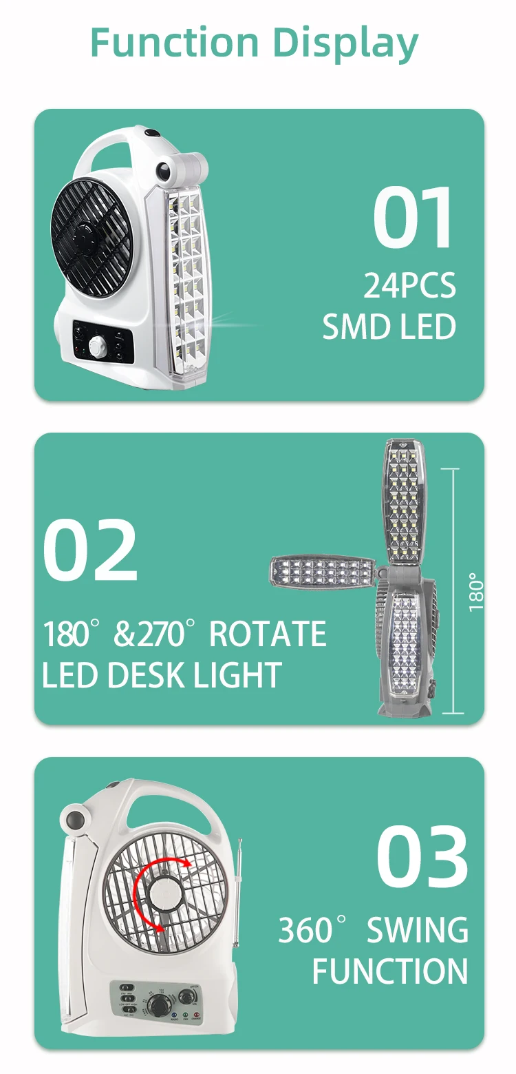 Changrong 5 inch solar rechargeable fan portable table fan with LED night light and  FM/AM radio