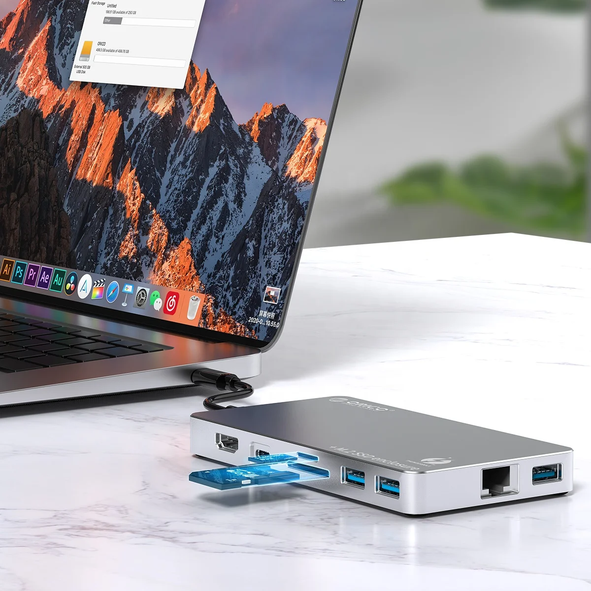 OEM ODM Support 9 In 1 Multi Port H D M I TF/SD Card 40Gpbs Dual Thunderbolt 3 Adapter NVMe SSD Enclosure Docking HUB OTB-01