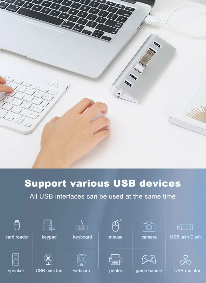  Алюминиевый Высокоскоростной USB-концентратор 3 0 на 5 Гбит/с 7 портами питания адаптер для Macbook