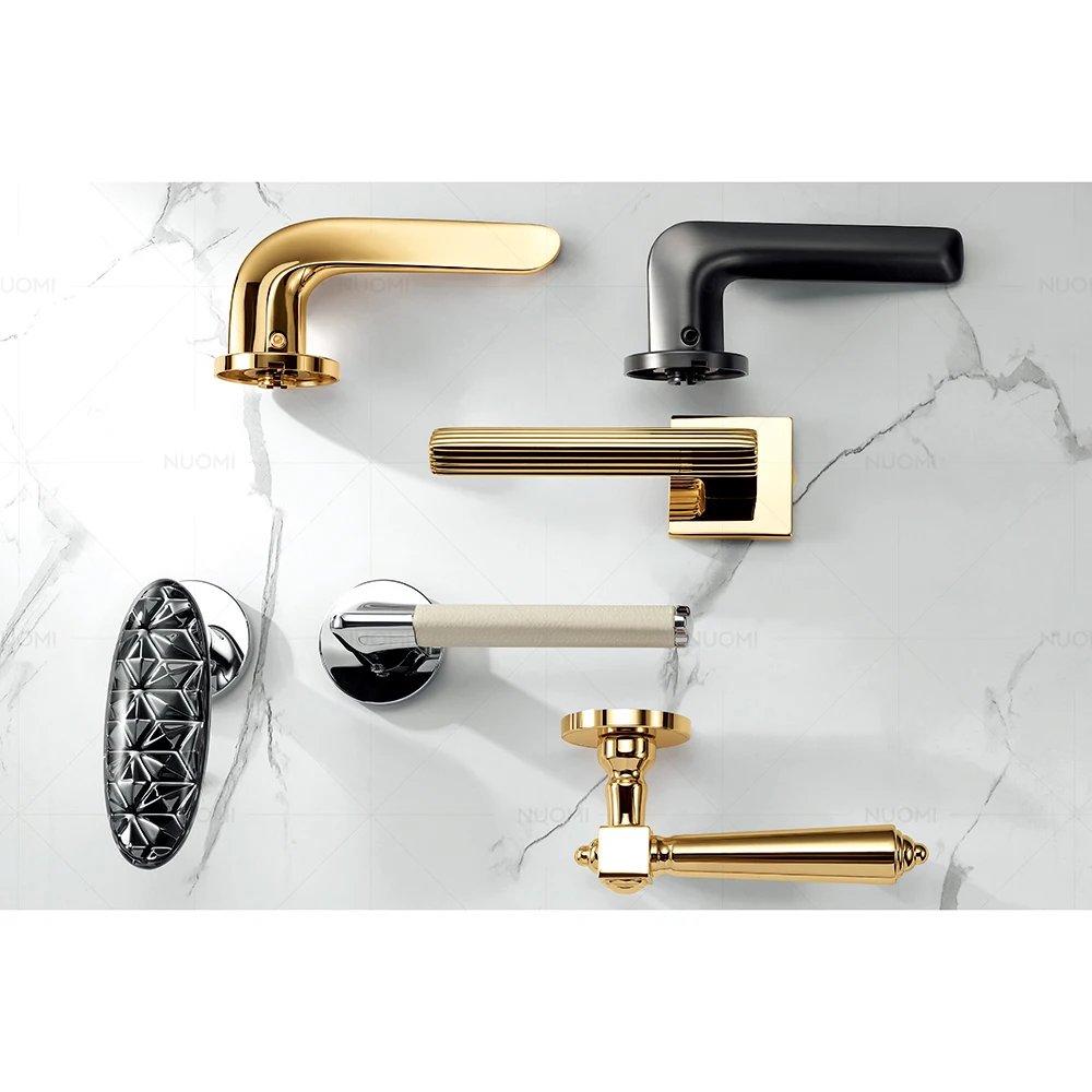 NUOMI Zinc Alloy Bedroom Door Handle Lever Lock Modern Gold Door Lock Knobs Minimalist Internal Door Handles with Lock