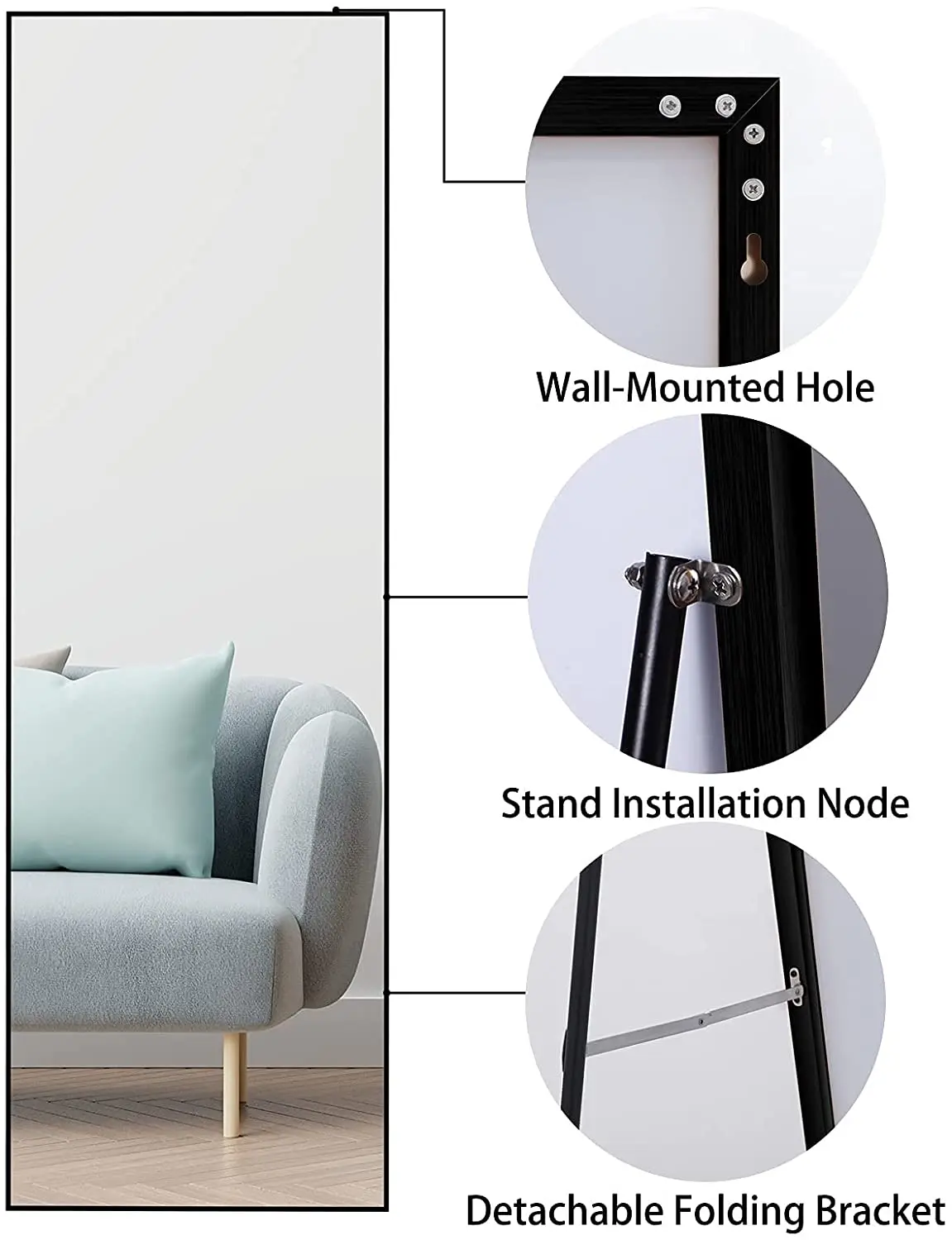 Metal framed dressing mirror Free Standing Mirror Wall Mounted Hanging Mirror