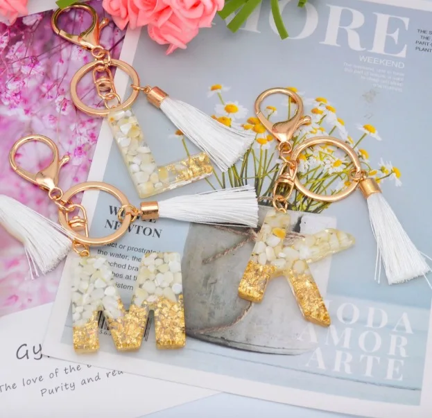Alphabet Keychain Tassel M Initial Letter Couple Key Chain Bag Charm Pendant Key Ring for Bag Key Blue PS Alloy XP Epoxy 4 Color