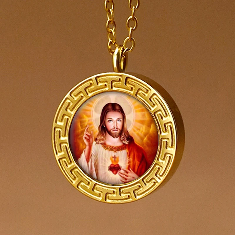 Custom Christian Image Stainless Steel Necklace Religious Christian Catholic Jewelry Virgin Mary Jesus Pendant Necklace