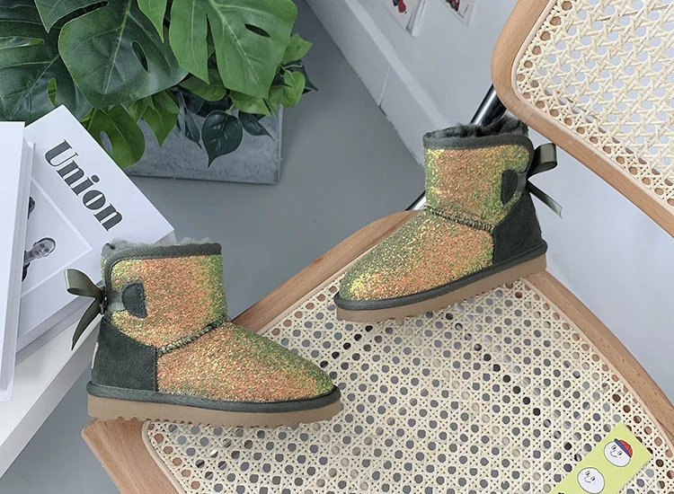 2021 Новое поступление, модные детские меховые сапоги, блестящие детские меховые зимние сапоги