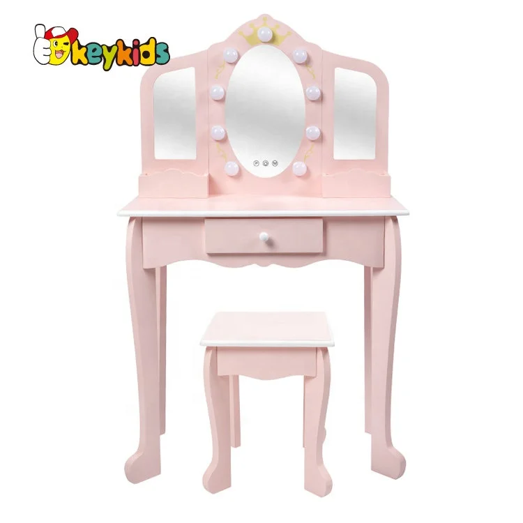Most popular girls pink wooden dressing table with LED mirror W08H193