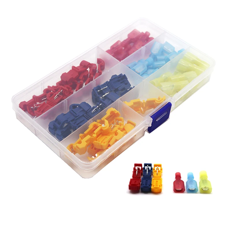 60pcs T Tap Wire Connectors 24-10 AWG Quick Splice Electric Wire Terminals Self-Stripping Insulated Male Quick Disconnect