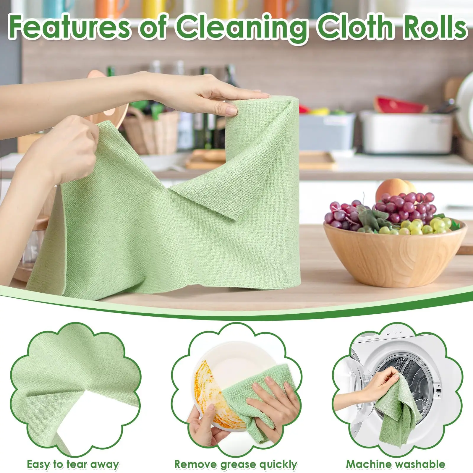 Microfiber Cleaning Cloth Roll Tear Up Towels 45Pck  For Kitchen Car Glass Window Dishes Drying Cloth