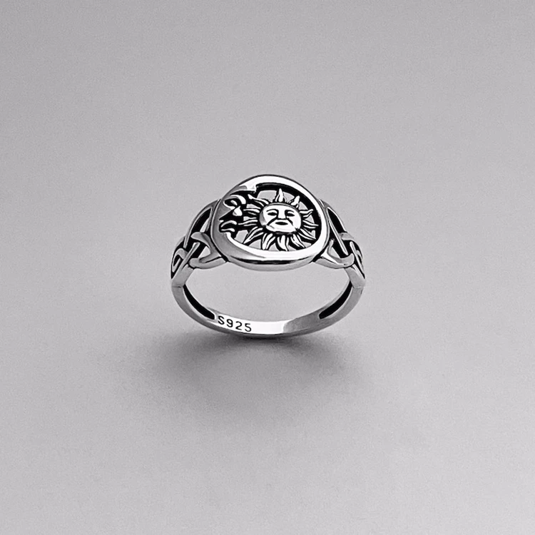 New arrival sterling sliver Oxidized moon and sun statement celtic ring