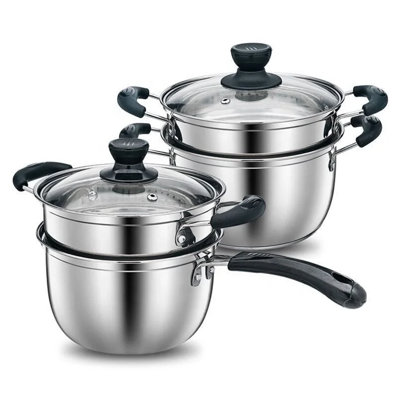 
Good quality metal durable 304 stainless steel three layer bottom cooker set 