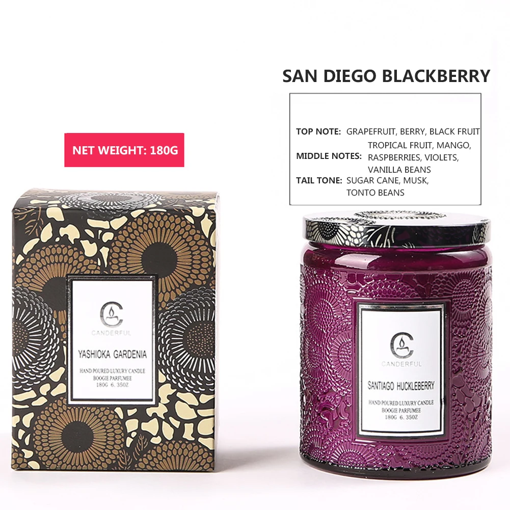 Ebossed со стеклянным кувшином пользовательские ароматерапия роскошного ароматическая свеча с крышкой