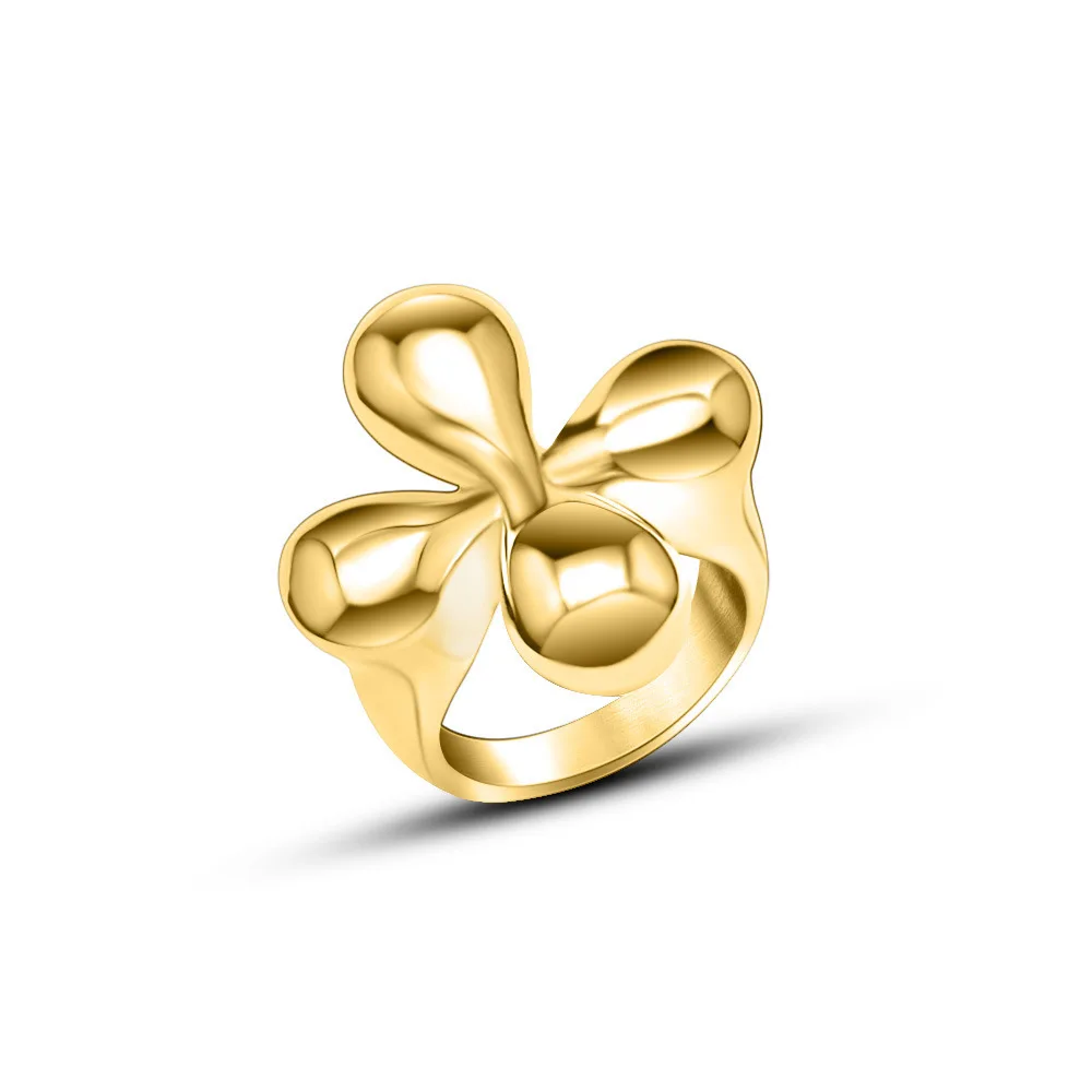 New Design 18 K Gold Plated Stainless Steel Flower High Polish Ring Waterproof Non Fading Jewelry Women Wedding Gift
