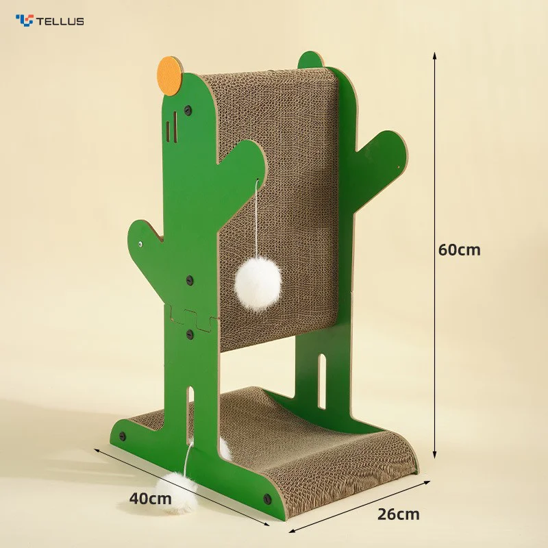 Custom Corrugated Paper Vertical L-Shaped Cat Scratch Board Mint Grinding Claw Scratch Resistant Pet Product with Ball Toy
