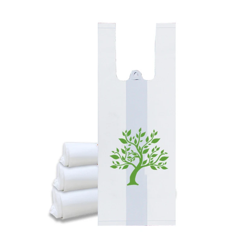 Customized Logo Biodegradable T-Shirt Shopping Bag Supermarket Side Gusset Bag with Gravure Printing PP Plastic Handle