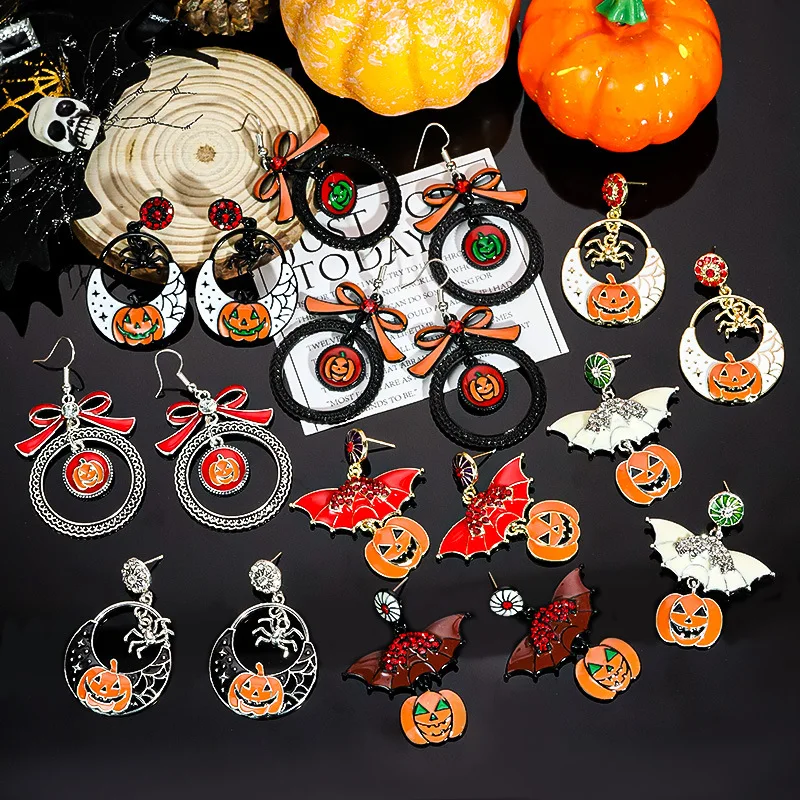 Best Selling Halloween Novelty Personalized Funny Cartoon Oil Drop Enamel Gold Plated Pumpkin Ghost Bat Earrings Wholesale