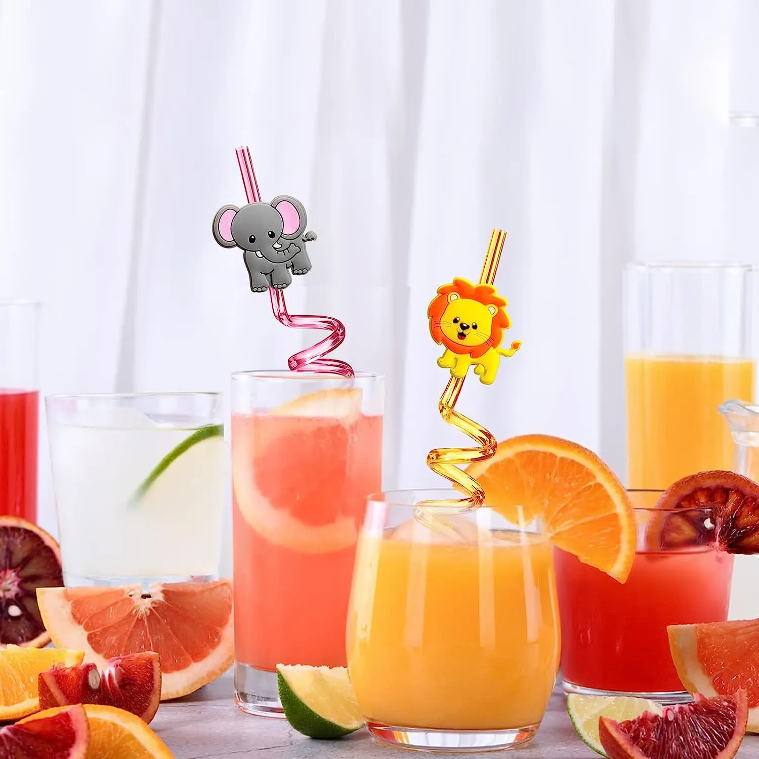 Reusable Jungle Animal Plastic Straws for Lion Fox Zebra Giraffe Safari Birthday Party Supplies Favors Woodland Party Gift Favor