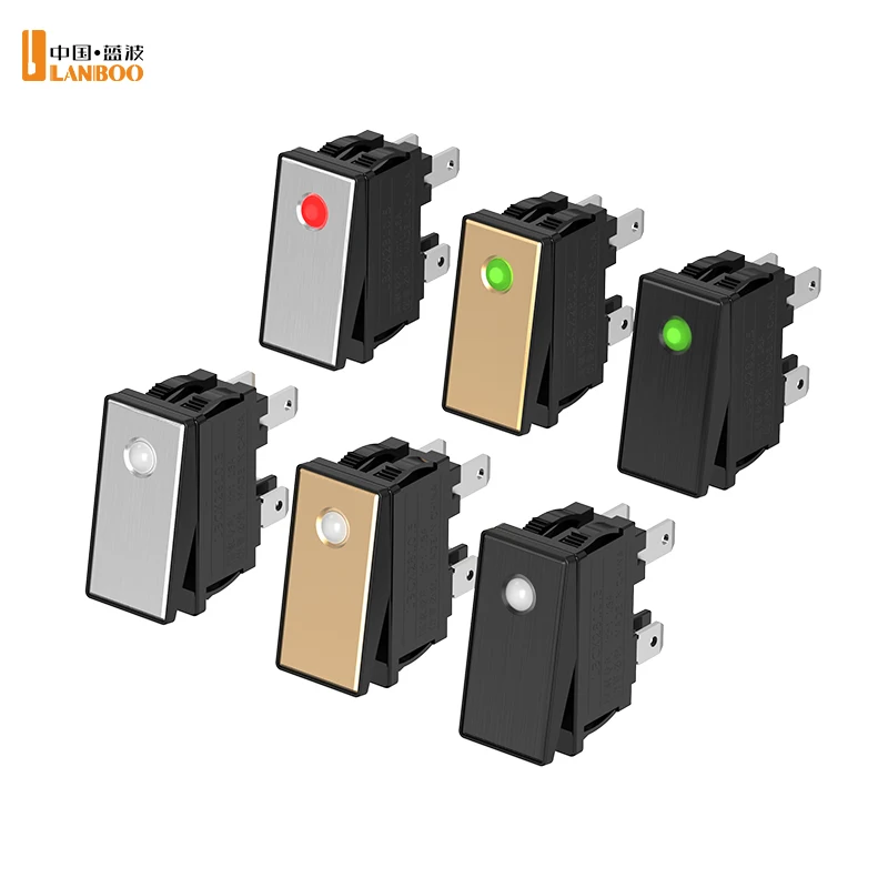 LANBOO 28x10.5mm 20A metal boat type switch with LED light large current warped plate boat type switch KCD3