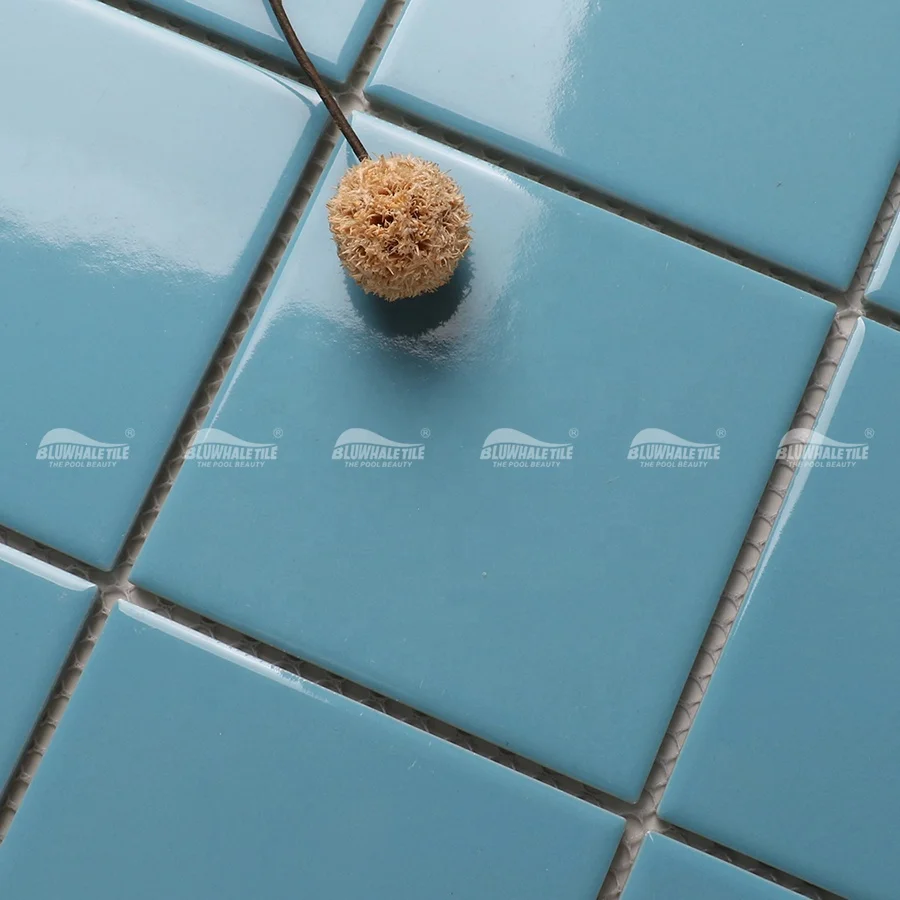 Foshan Factory Price Waterproof Classic 97x97mm 4x4 Inch Square Blue Glazed Porcelain Mosaic Bathroom Wall Swimming Pool Tiles