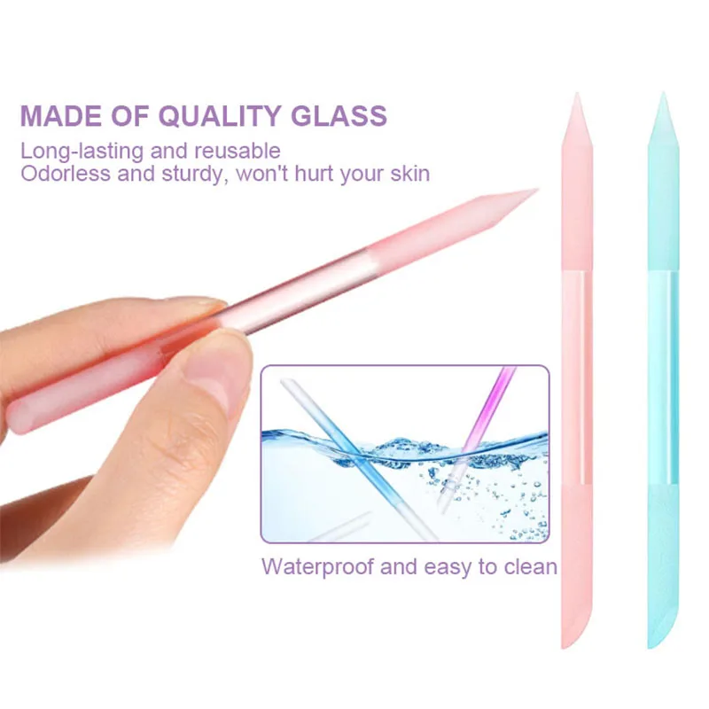 3 in 1Crystal Glass Double Sided Angled Cuticle Filing Pusher Nail File Care Tool Pedicure Manicure Stick Cuticle Remover