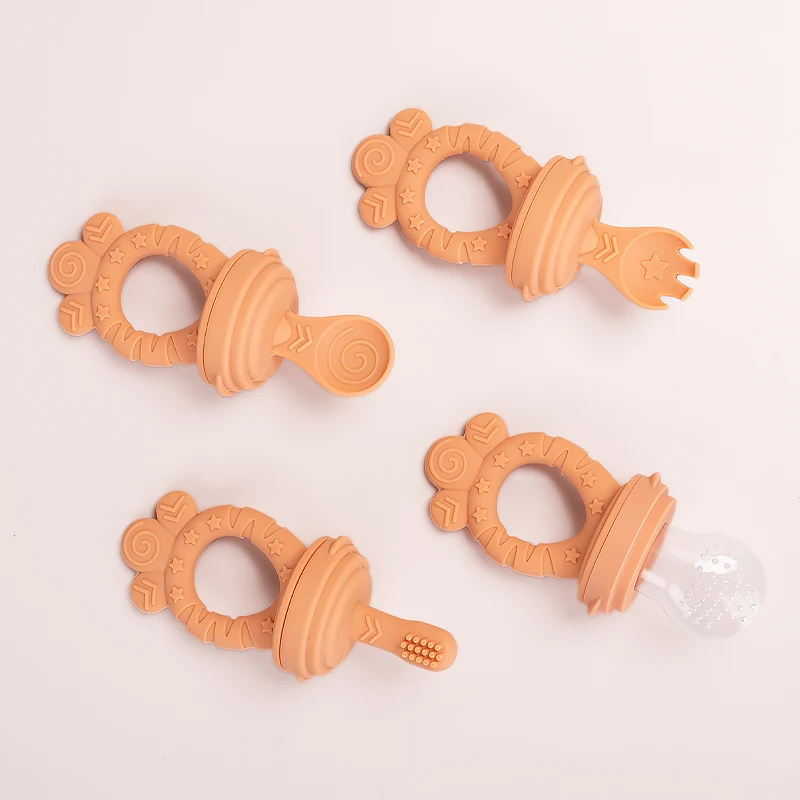 5 в 1 чистый силиконовые детские игрушки для режущихся зубов и кормушка Соска-пустышка для маленьких Прорезыватель для зубов жевательные игрушки для свежих продуктов кормушка для соски-Пустышки и ложка Вилка