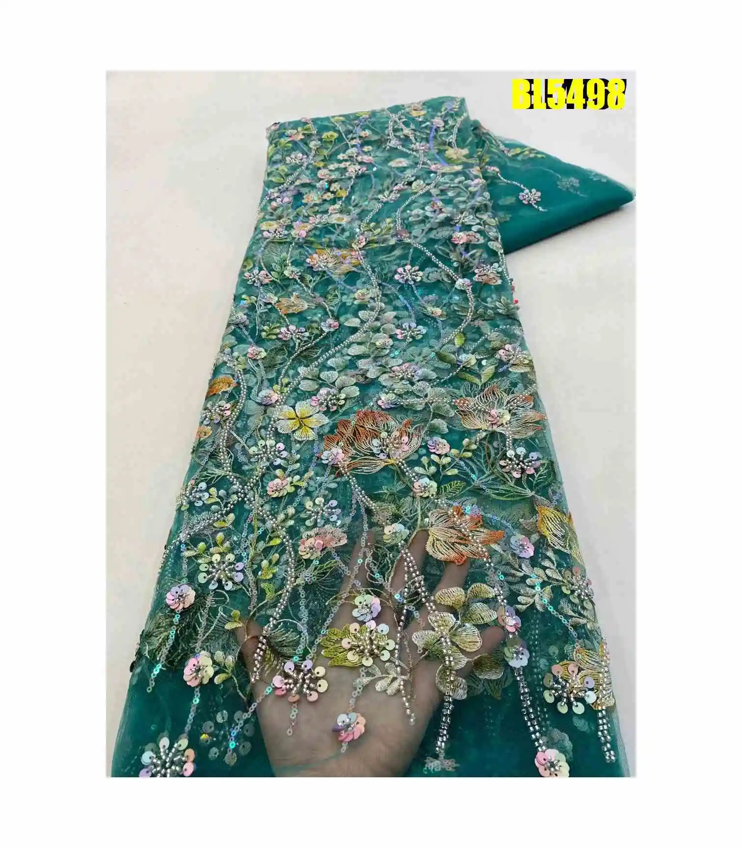 High Quality African Beaded Lace  Kaftan Beaded Embroidery Design Fabric