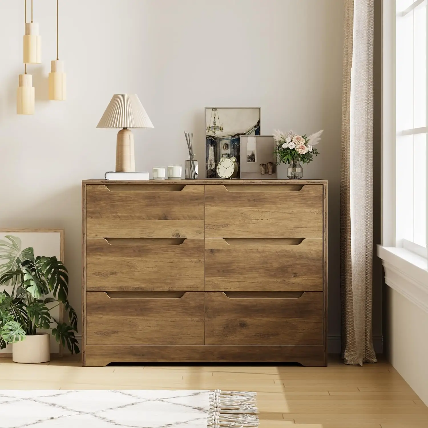 Chest of Drawers 6 Drawer Bedroom Cabinet with Handle Drawers Wooden Bedside Table Storage Cabinet for Bedroom