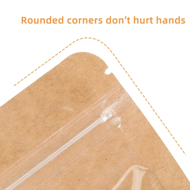 Hot selling PE self-sealing front transparent stand up pouch zipper plastic yin and yang kraft paper bag