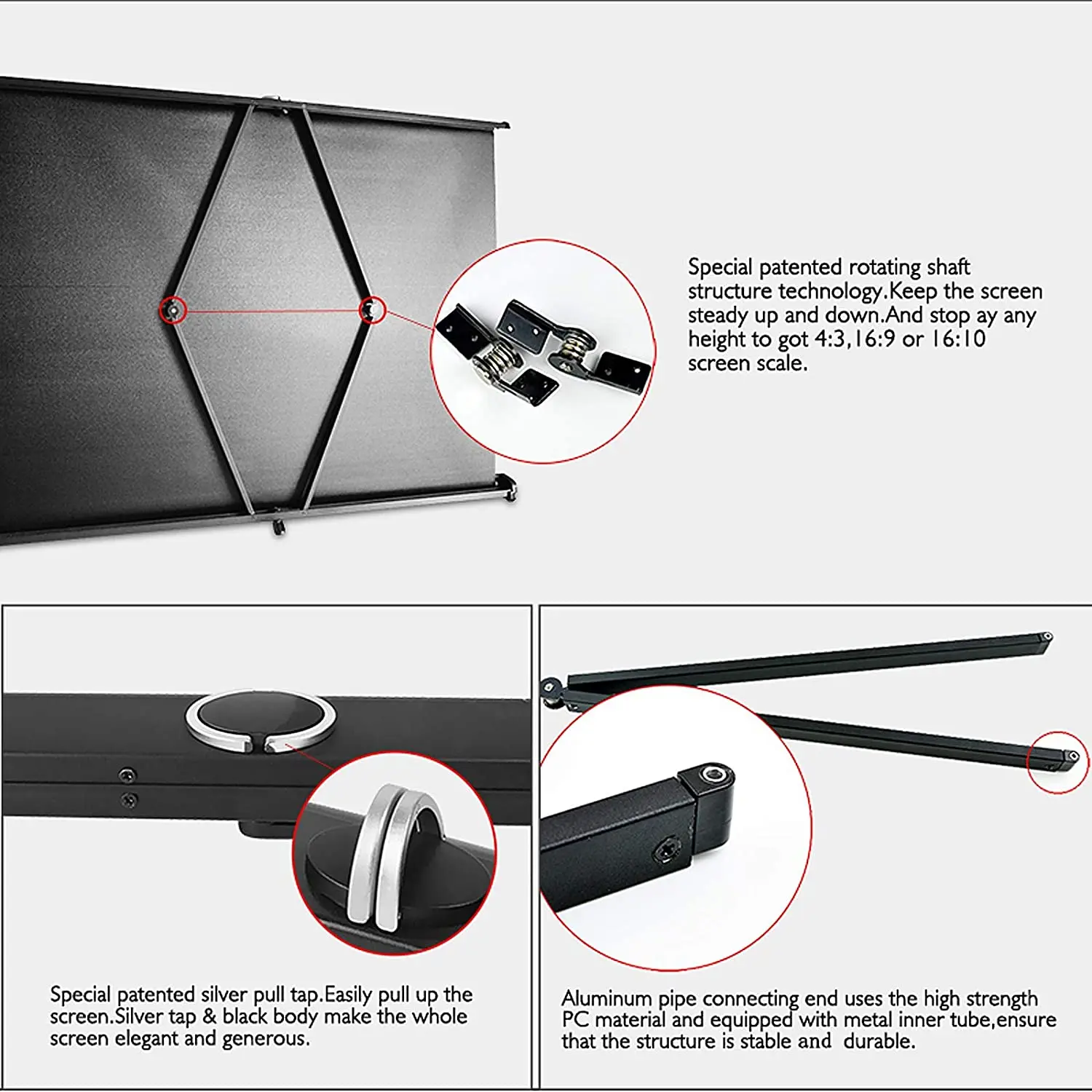 50inch Mobile Projector Screen 4:3 Projection Screen Manual Pull Up Folding Projecting Screen Home Theater for DLP Projector