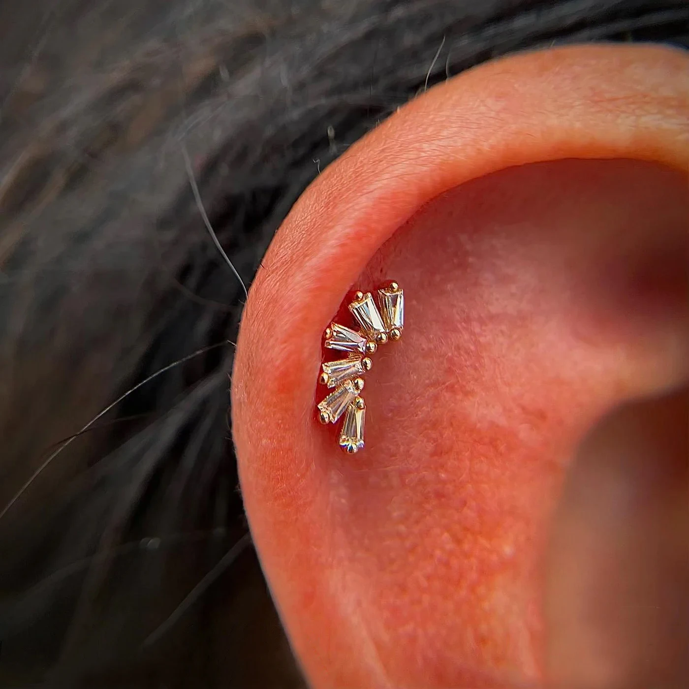 Wholesale 14k solid gold threadless ends earrings with TP zircon push in top piercing jewelry