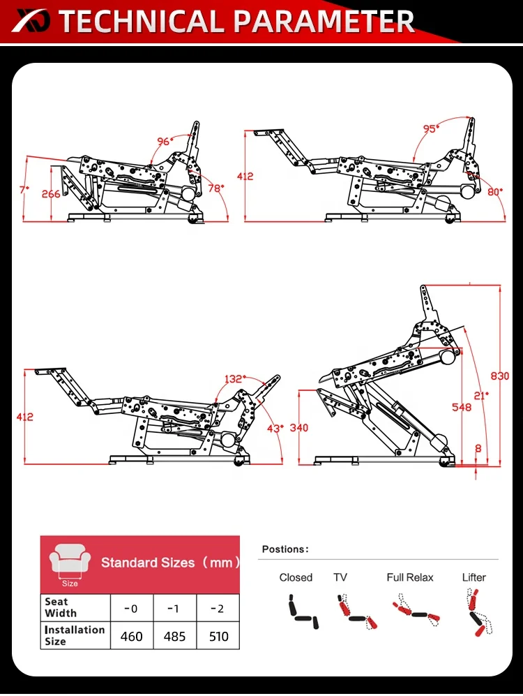 XD-OEC Power Electric Furniture Frame Lift Seat Chair Recliner Mechanism for elderly Old People with Single motor or Dual-motor
