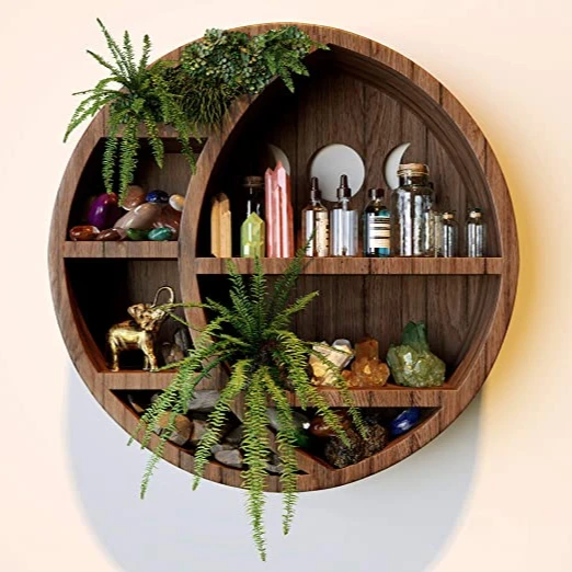 
Crescent Moon Shelf for Crystals | Moon Phase Wall Hanging Decor for Bedroom. Wood Moon Decor Wall Decorations 
