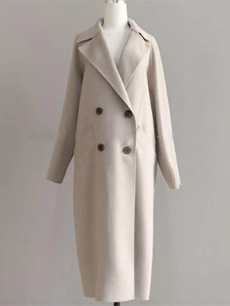 
Women Wide Lapel Belt Pocket Wool Blend Coat Oversize Long Trench Coat Outwear Wool Coat Women 