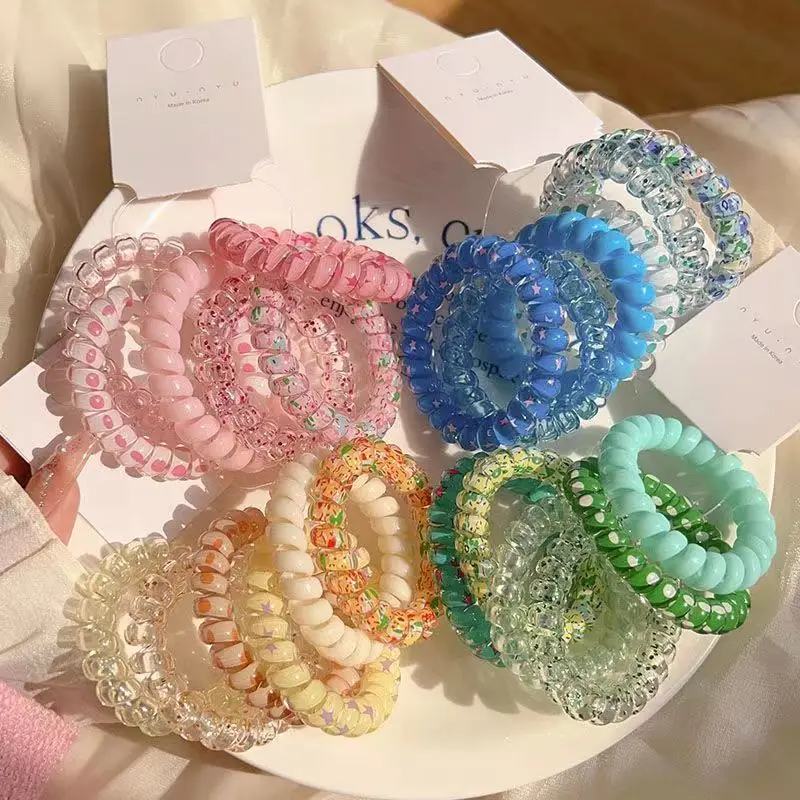 Telephone Wire Hair Ties Elastic Spiraled Scrunchies Telephone Cord Ties Hair Coils Hair Accessories For Women Girl a4