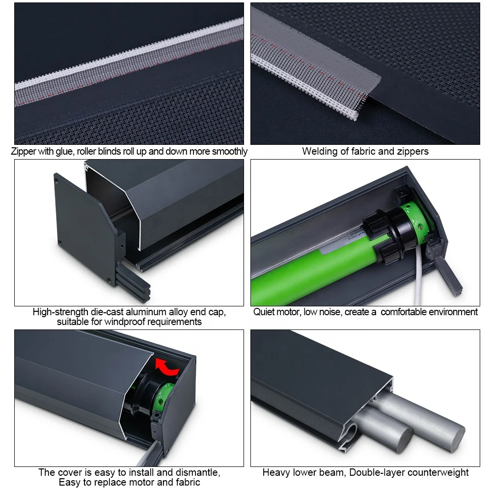 Sunshade automatic motorized zip track blinds pvc blackout garden patio windproof tubular motor zip screen outdoor roller blinds