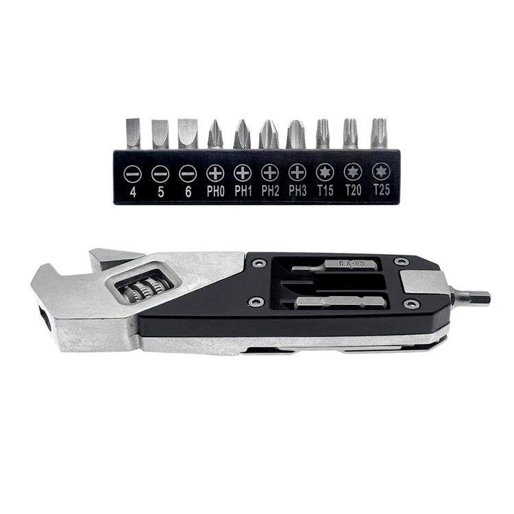 Карманный регулируемый гаечный ключ, многофункциональный инструмент для повседневного использования с гаечным ключом, отверткой, лезвием пилы для ремонта на все руки, кемпинга, езды на велосипеде.